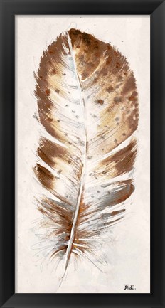 Framed Brown Watercolor Feather I Print