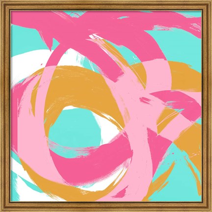 Framed Pink Circular Strokes I Print