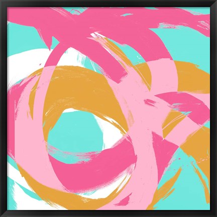 Framed Pink Circular Strokes I Print