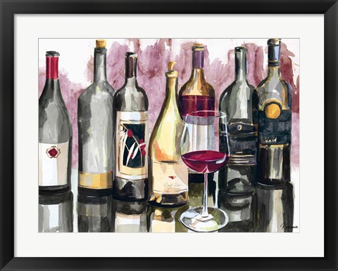 Framed Bottles Reflect on Red II Print