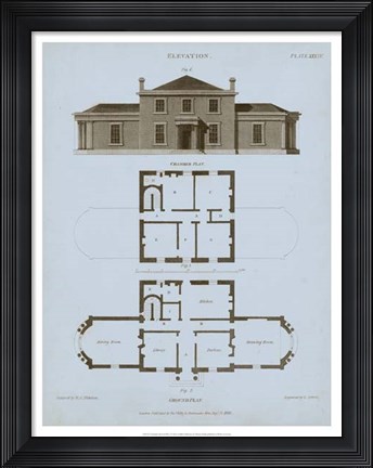 Framed Chambray House &amp; Plan I Print
