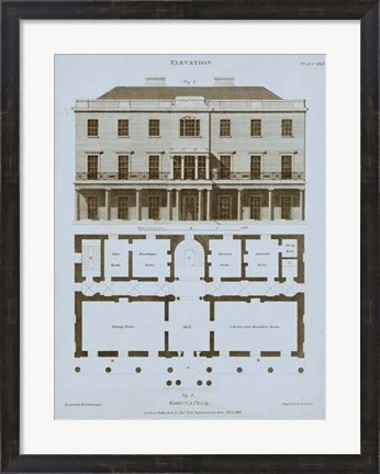 Framed Chambray House &amp; Plan II Print