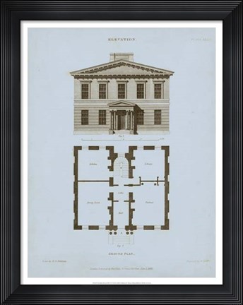 Framed Chambray House &amp; Plan IV Print