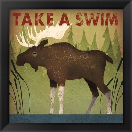 Framed Take a Swim Moose Print