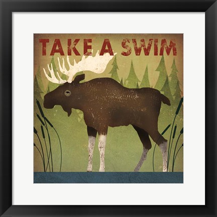 Framed Take a Swim Moose Print