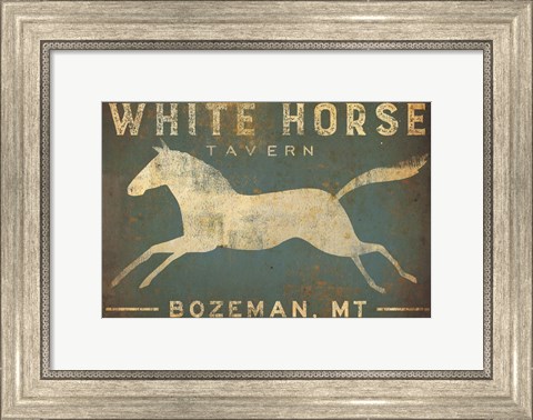 Framed White Horse Running Print