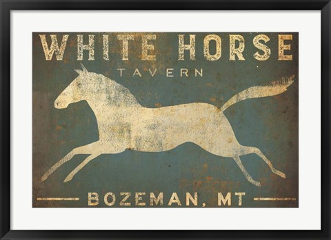 Framed White Horse Running Print