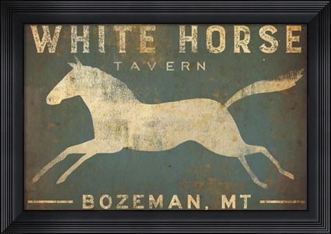 Framed White Horse Running Print