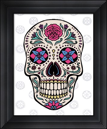 Framed Sugar Skull on Gray Print
