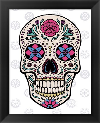 Framed Sugar Skull on Gray Print