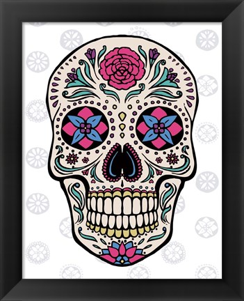 Framed Sugar Skull on Gray Print