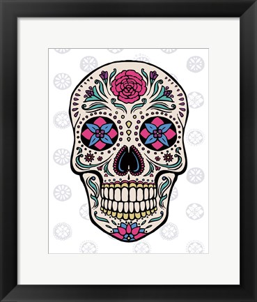 Framed Sugar Skull on Gray Print