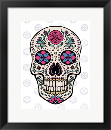 Framed Sugar Skull on Gray Print