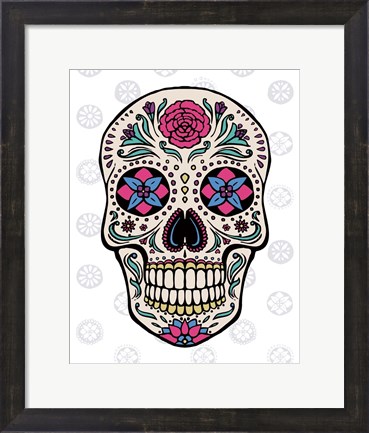 Framed Sugar Skull on Gray Print