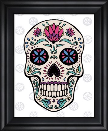 Framed Sugar Skull II on Gray Print