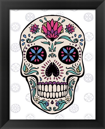 Framed Sugar Skull II on Gray Print