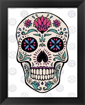 Framed Sugar Skull II on Gray Print