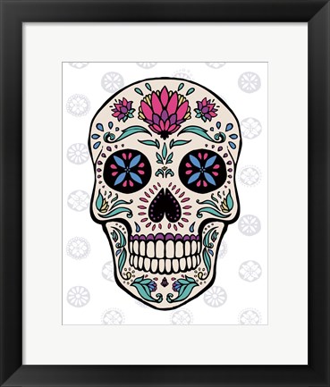 Framed Sugar Skull II on Gray Print