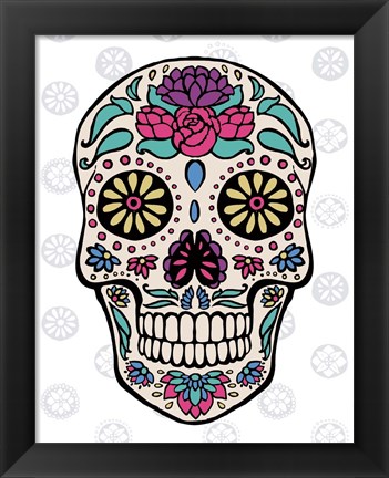 Framed Sugar Skull III on Gray Print