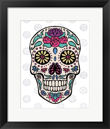 Framed Sugar Skull III on Gray Print