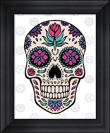 Framed Sugar Skull IV on Gray Print