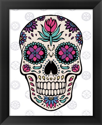 Framed Sugar Skull IV on Gray Print