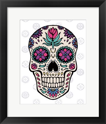 Framed Sugar Skull IV on Gray Print