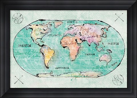 Framed Mapped Shorelines I Blue Print