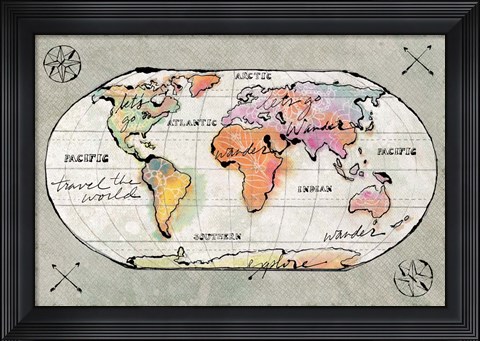 Framed Mapped Shorelines I Neutral Print