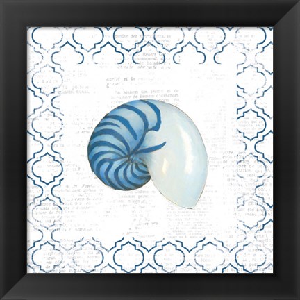 Framed Navy Nautilus Shell on Newsprint Print