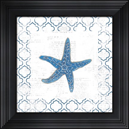 Framed Navy Starfish on Newsprint Print
