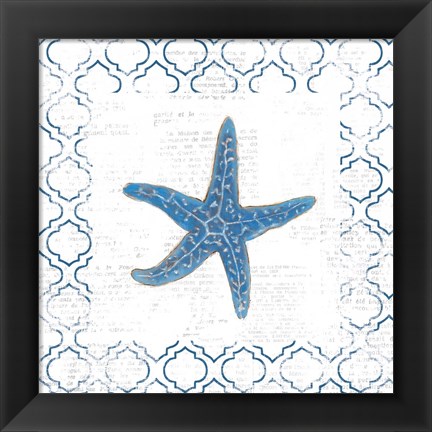 Framed Navy Starfish on Newsprint Print