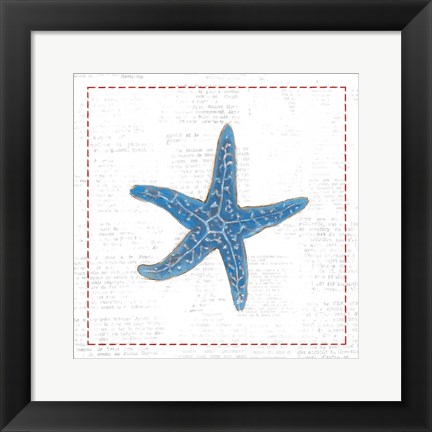 Framed Navy Starfish on Newsprint with Red Print