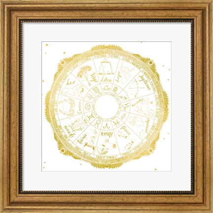 Framed Night Sky Zodiac White and Gold Print