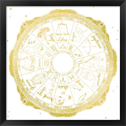 Framed Night Sky Zodiac White and Gold Print