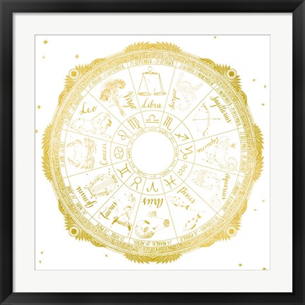Framed Night Sky Zodiac White and Gold Print