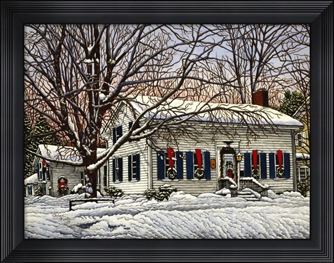 Framed Red Ribbon Wreath Print