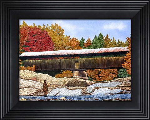 Framed Fishing At The Swiftwater Bridge Print