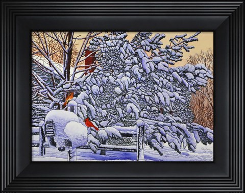 Framed Cardinals At The Mailbox Print