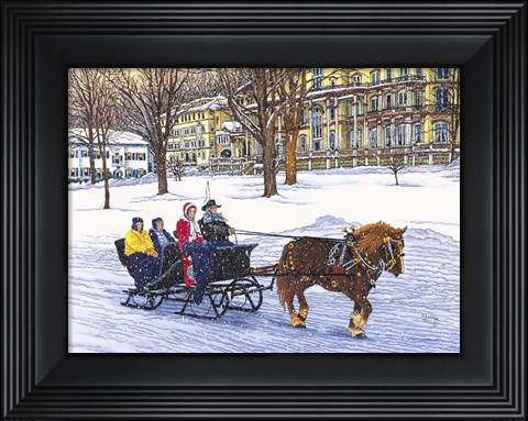 Framed Horse-Drawn Bobsled Print