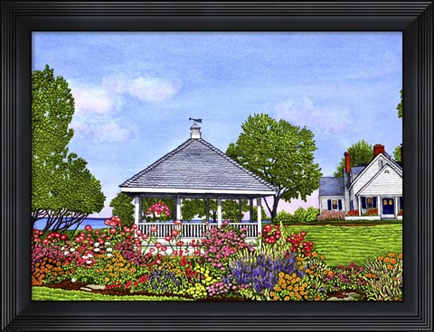Framed Lakeshore Gazebo, Derby Ny Print