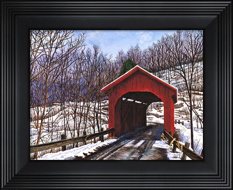 Framed Old Red Bridge In Vermont Print