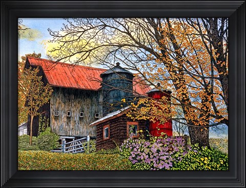 Framed Pin Head Silos Vermont Print