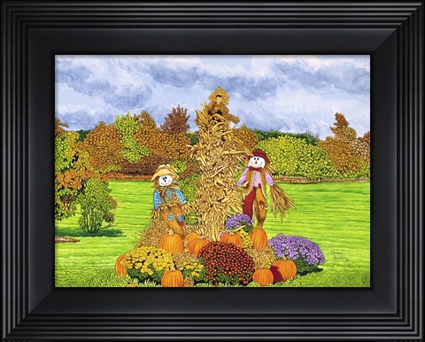 Framed Pumpkins And Scarecrows, Eden Ny Print