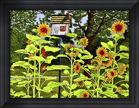 Framed Sunflowers And Birdhouse Print