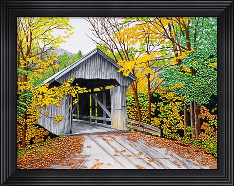 Framed Vermont Bridge In Fall Print