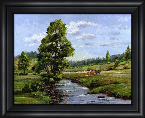 Framed Meadow &amp; Horses Print