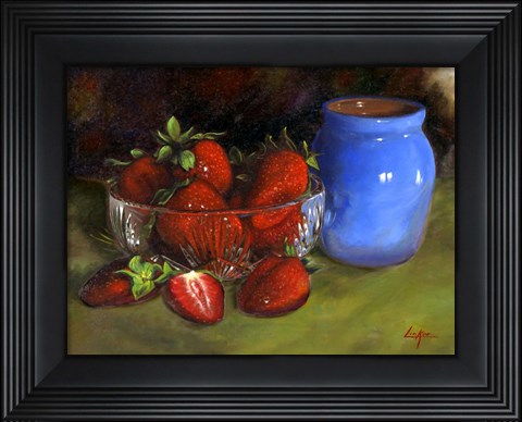 Framed Strawberry Blue Vase Print