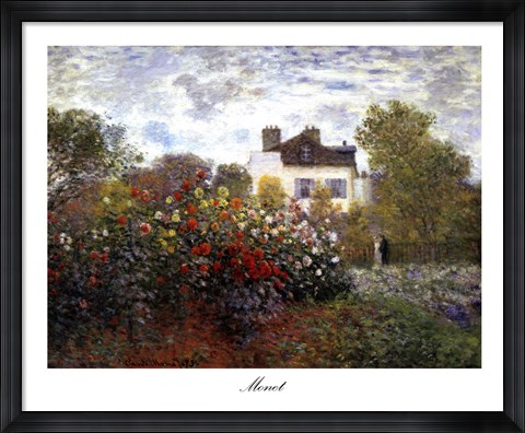 Framed Artist&#39;s Garden in Argenteuil (A Corner of the Garden with Dahlias), c.1873 Print