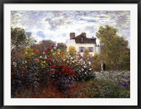 Framed Artist&#39;s Garden in Argenteuil (A Corner of the Garden with Dahlias), c.1873 Print